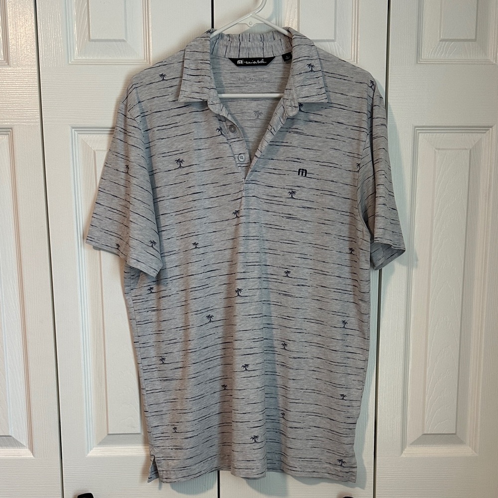 Travis Mathew Light Gray Patterned Polo Golf Shirt